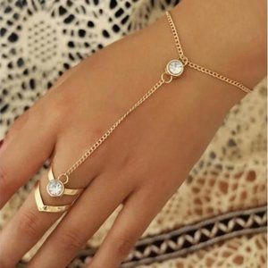 Gold 1pc Ring Linked Chain Bracelet